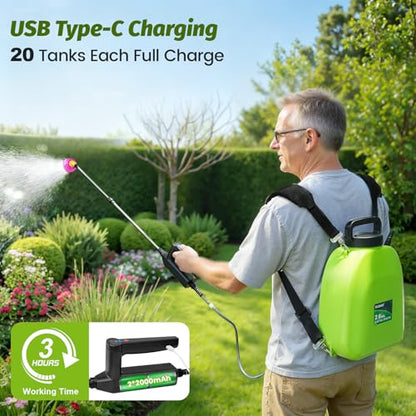 Battery Powered Backpack Sprayer 2.6Gallon, Electric Sprayer with 3-Adjustable Sprayings, Battery Indicator, 5 Nozzles, 41" Retractable Wand, Rechargeable Garden Sprayer for Weed, Lawn&Yard - size: 2.6 Gallon