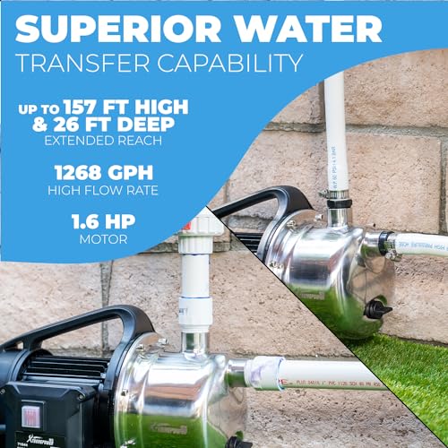 XtremepowerUS 1.6HP Portable Water Transfer Pump 1268GPH Shallow Well Pump Garden Booster Sprinkler Pumps Irrigation Lawn Farm Water Removal