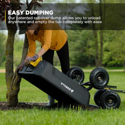 Gorilla Carts Dump Garden Cart, 4 Cu Ft, 600 lb Capacity, No-Flat Tires - size: 4-Cubic Feet