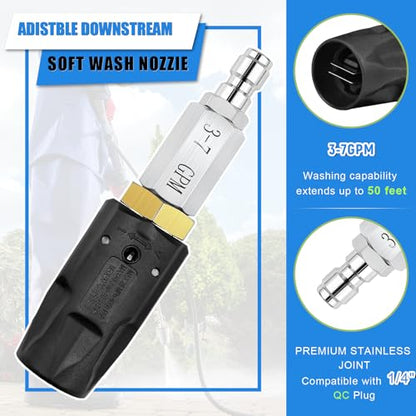 Adjustable Downstream Soft Wash Nozzle, for Pressure Washer 3-7 GPM
