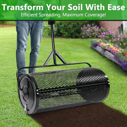 44 Inch Towable Compost Spreader, Metal Mesh Peat Moss Spreader for Lawn - size: 44 Inch