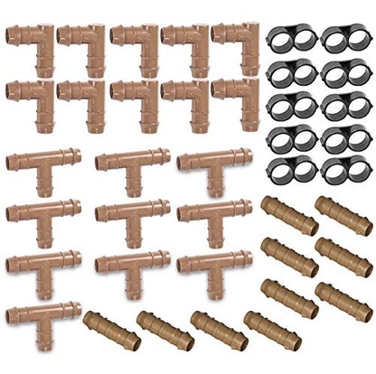 (40-Piece) - Irrigation Fittings Kit for 1/2" Inch Tubing - Tees, Couplings, Elbows, End Cap Figure 8 Plugs - Barbed Connectors (Rain Bird 17mm .600 ID Drip or Sprinkler Systems) (Brown Pro Kit) - color: Brown Pro Kit