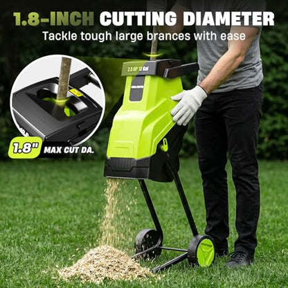 15-Amp Electric Wood Chipper with 45L Collection Bag and Push Stick