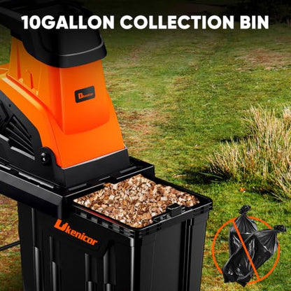 Wood Chipper Shredder, 1800W Cut Diameter of 1.77inch with 10 Gallon Collection Bin 15-Amp Electric Wood Chipper Shredder for Easy Cleanup Ideal for Branches, Leaves,Yard Waste, Amber - color: Amber