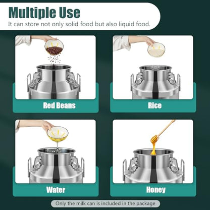20-60L Stainless Steel Milk Can Wine Milk Bucket Wine Pail Bucket Milk Can Tote Jug with Sealed Lid Heavy Duty, with Independent Embedded Silicone Sealed Lid (60L) - size: 60L