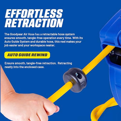 Goodyear Air Hose Reel Retractable 3/8" Inch x 65' Feet Hybrid Polymer Hose