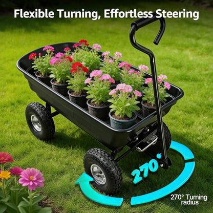 Garden Dump Cart Heavy-Duty 660lbs Utility Wagon for Beach
