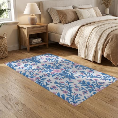 5'x7' Blue Pink Chinoiserie Toile Way Motif Washable Area Rug - color: Blue/Pattern 1, size: 5' x 7' (Rectangular)