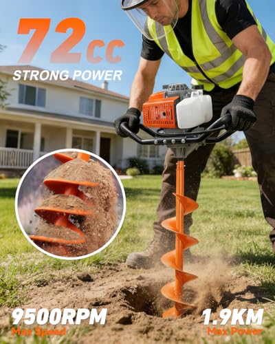 NEO-TEC 72CC Post Hole Digger Gas Powered, 2-Stroke Earth Auger Hole Digger - size: 72CC+8"+1 Extension