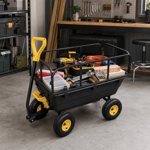 BorealBear Heavy-Duty Garden Dump Cart with Removable Side Rails, 4-Wheel