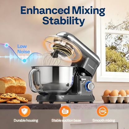 VIVOHOME Stand Mixer, 6-Quart Tilt-Head Kitchen Mixer with Bowl, Gray - color: Gray