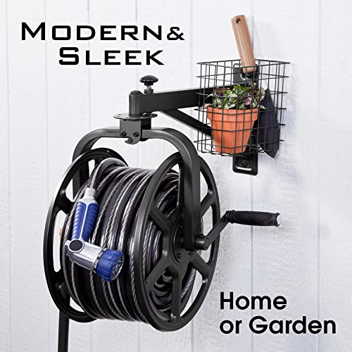 Liberty Garden 712-B Single Arm Navigator Multi-Directional Garden Hose Reel, Holds 125-Feet of, 5/8-Inch, Black - style: Single Arm, Black