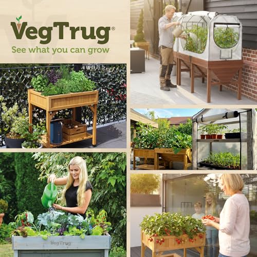 VegTrug Custom Herb Garden Planter Box, Natural Cedar Wood - Versatile Multi-Liner Raised Garden Bed with Storage Shelf for Patio, Balcony & Courtyard Gardening - color: Natural