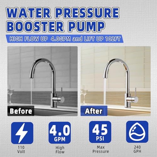 110Volt AC Water Pressure Diaphragm Pump for Rv,4.0GPM 45PSI Garden Hose Pool On demand Water Pump Quiet for Boat,In line Water Marine Wash Down Oump with Plug for House Kitchen Yacht Camper Shower - style: 4.0GPM 45PSI 110V