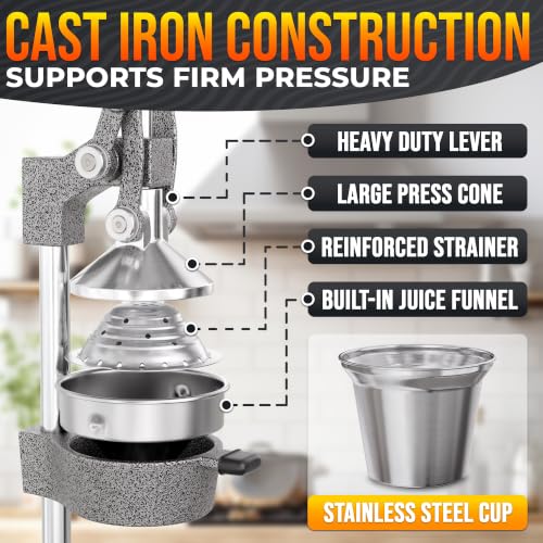 Cast Iron Juicer Hand Press in Silver with 304 Stainless Steel Bowl - color: Grey