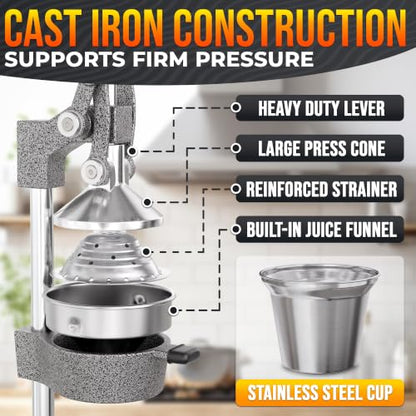 Cast Iron Juicer Hand Press in Silver with 304 Stainless Steel Bowl - color: Grey