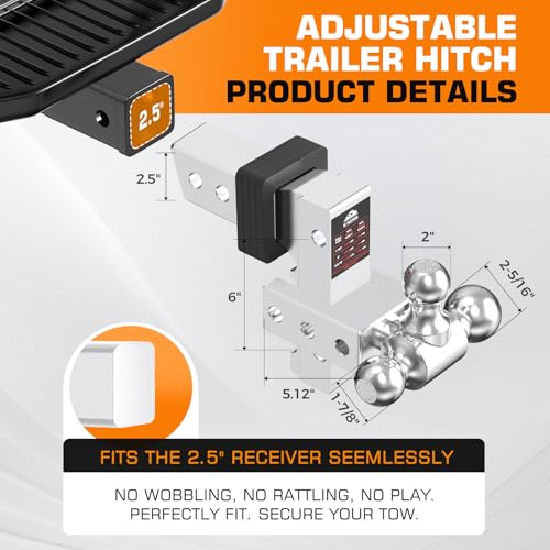 Kingfun Adjustable Trailer Hitch- Drop Hitch 2.5 inch Receiver 6" Drop/Rise - color: Silver, size: 2.5"Receiver- 6"Rise/Drop Hitch