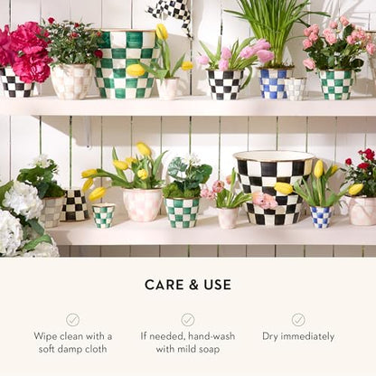 MACKENZIE-CHILDS Garden Pot, Extra Large, Green-and-White Emerald Check - color: Emerald Check, size: Extra Large