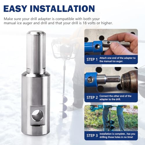 Ice Fishing Auger Drill Bit Adapter Fits 1/2" Plus Drill Chuck Attachment