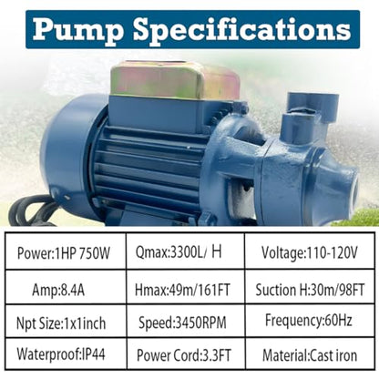 Water Transfer Pump,110V Electric Water Pump,Shallow Well Pump,Centrifugal Clean Water Pump For Pond Water Transfer Pressure Tank Water Filling, Irrigation,Water Supply (1 HP Water Booster Pump) - style: 1 HP Water Booster Pump