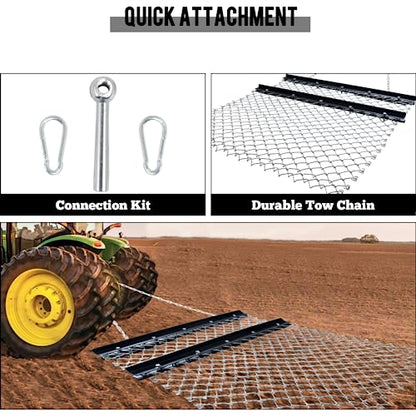 4' x 5' Drag Harrow, Chain Harrow for Optimal Landscape Leveling, Sod Prepping and Seeding in Garden, Farm and Field, Chain Drag Harrow for ATV, UTV Tractor attachments and Other Vehicles
