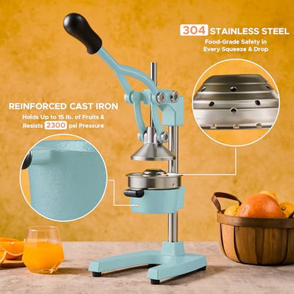 CO-Z Manual Citrus Juicer, Heavy-Duty Manual Juicer with Conical & Flat Pressure Plates, Professional Lemon Squeezer for Orange Pom Lime Lemon Juice, Dishwasher Safe Juice Press, Blue - color: Blue