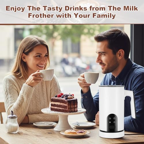 4 in 1 Electric Milk Frother Automatic Hot & Cold Foam Maker Auto Shut-Off Durable Stainless Steel Milk Frother Silent Working Easy to Clean for Cappuccino, Hot Chocolate (White) - color: White