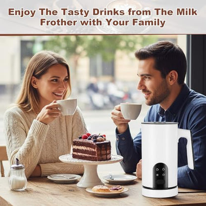 4 in 1 Electric Milk Frother Automatic Hot & Cold Foam Maker Auto Shut-Off Durable Stainless Steel Milk Frother Silent Working Easy to Clean for Cappuccino, Hot Chocolate (White) - color: White