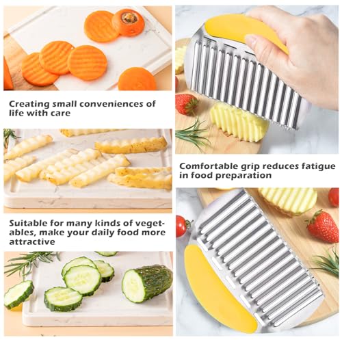 JAYVAR Large Crinkle Cutter, Stainless Steel Vegetable Wavy Chopper - color: Yellow