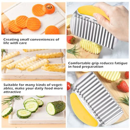 JAYVAR Large Crinkle Cutter, Stainless Steel Vegetable Wavy Chopper - color: Yellow