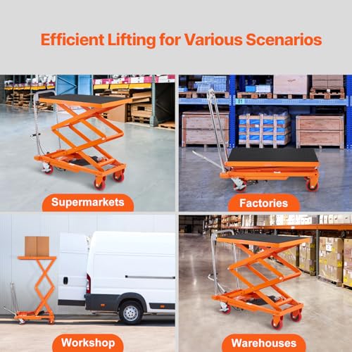 VEVOR Hydraulic Lift Table Cart, Orange, 50-Inch
