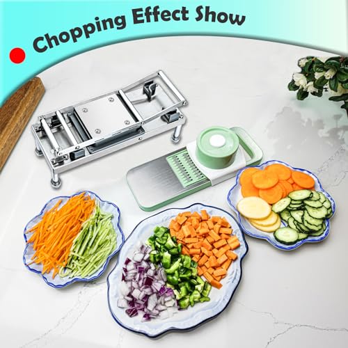 All-in-1 Vegetable Chopper with 8 Blades - Mandoline Slicer-Pro Food Chopper with Container - Veggie Salad Onion Chopper - Potato Dicer French Fry Cutter - Cheese Grater - Stainless Steel material - color: 8 Blade