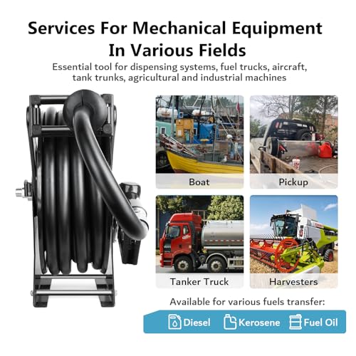 3/4" x 50ft Diesel Fuel Hose Reel Black, Heavy Duty Retractable Hose Reel Spring Driven Auto Swivel 300PSI Fuel Line Transfer Hose with Fueling Nozzle for Tank Truck Trailer Boat Cart - size: #066-3/4" x 50ft, Black