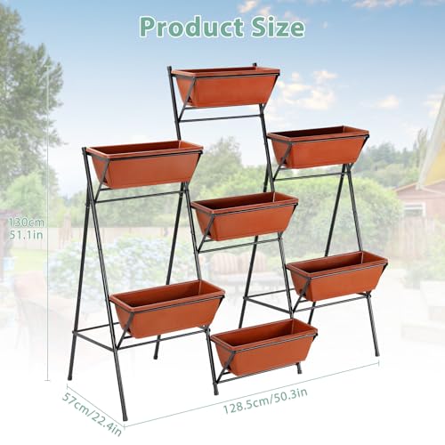 5-Tier Vertical Garden Planter with 7 Plant Boxes & Drainage Trays - color: Brick Red, size: 5-Tier