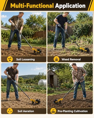 Saker 2-in-1 Rotary Cultivator Hand Tiller with Long Handle