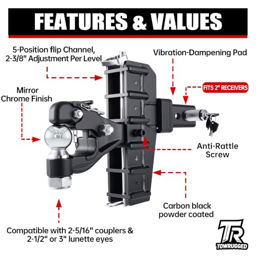Adjustable Pintle Hitch Combination, 2" Receiver, 2-5/16" Ball - size: 2" Receiver