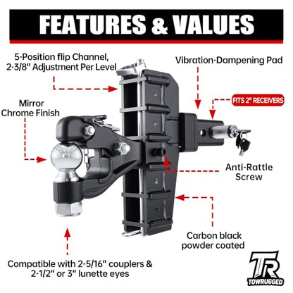 Adjustable Pintle Hitch Combination, 2" Receiver, 2-5/16" Ball - size: 2" Receiver