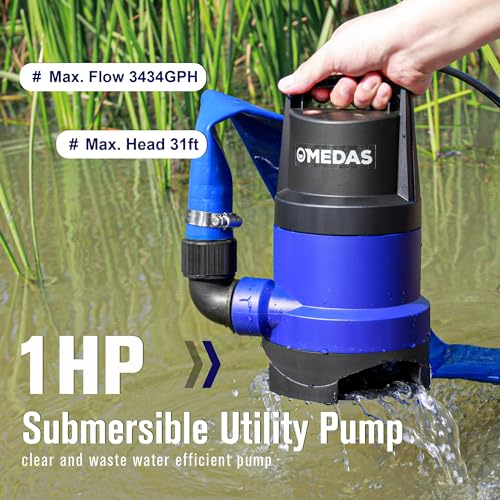 MEDAS 1HP 3434GPH Submersible Sump Pump Utility Pump,16.4ft Cord