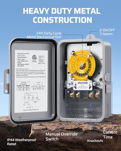DEWENWILS 24-Hour Mechanical Timer Switch - 208-277VAC DPST, 5HP 40A