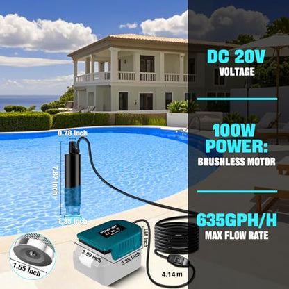 Water Pump for Makita 18V Battery,500GPH Submersible Pump/Dirty Water/Suction/Flat Water,for Pool,Garden Irrigation,Car Wash,Puddle,Camping,Cellar(No Battery) - style: for Makita