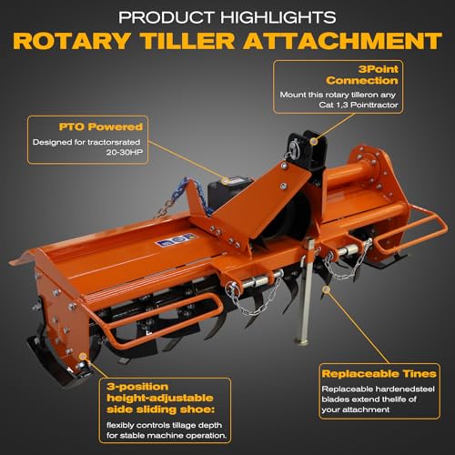 3 Point Rotary Tiller Attachment Fits Cat 1 Tractors - size: 53 Inch