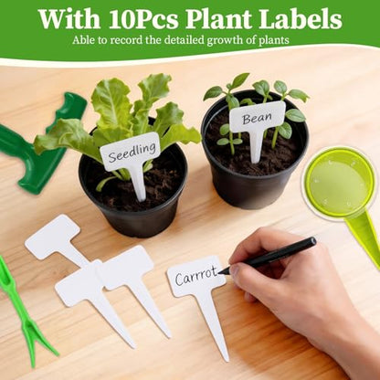 Mini Seed Spreader, 19 Pcs Seed Planter Tool Dispenser for Small Seeds, Hand Seeder Spreader with Plant Labels, Ergonomic Plastic Dibber Garden Tool and Gloves for Lawns
