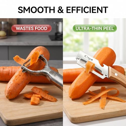 Maxjoy Vegetable Peeler, Stainless Steel Blade, Wooden Handle - color: Brown#Silver-12