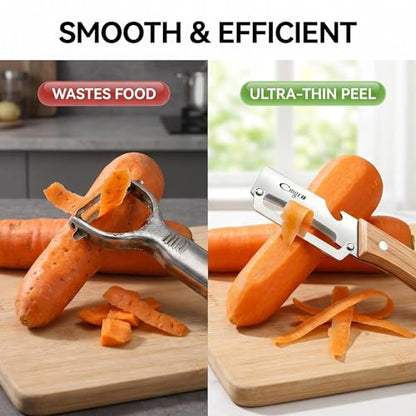 Maxjoy Vegetable Peeler, Stainless Steel Blade, Wooden Handle - color: Brown#Silver-12