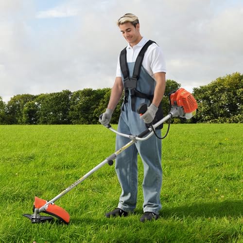 VEVOR String Trimmer, 43 cc 2-Stroke, Gas Weed Eater, 17" Grass Trimmer, Multi-Functional Weed Eater Gas Powered with Shoulder Strap & 3T Blade, Weed Wacker Gas for Quick Grass Cleaning - size: 43 CC
