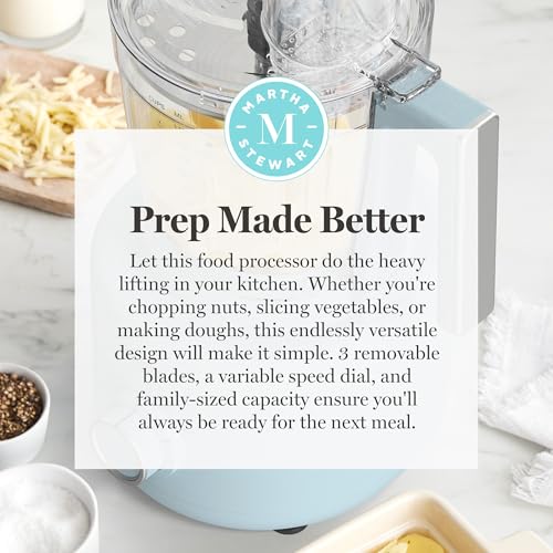 Martha Stewart 10 Cup Food Processor & Electric Chopper, One Touch Pulse - color: Sky Blue