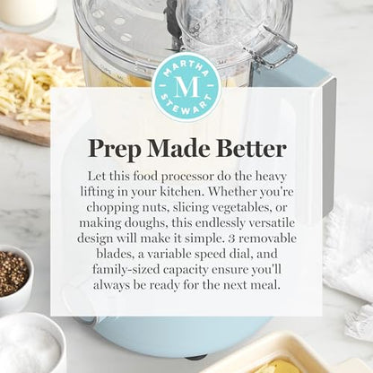 Martha Stewart 10 Cup Food Processor & Electric Chopper, One Touch Pulse - color: Sky Blue