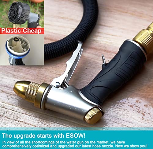 ESOW Garden Hose Nozzle, Heavy Duty Metal Brass Nozzle, 4 Spray Patterns - color: Black