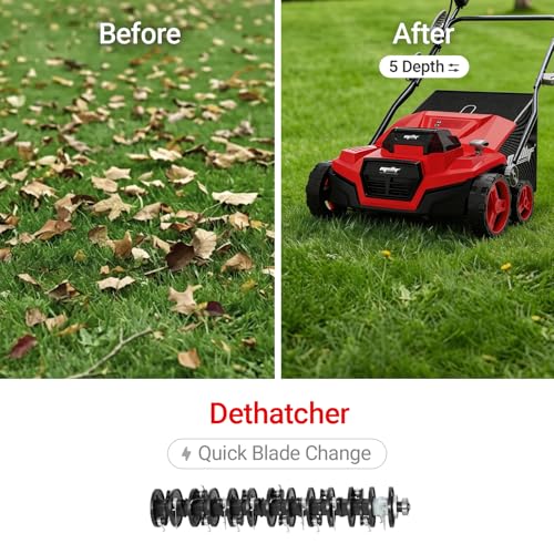 Cordless Dethatcher and Scarifier Compatible with Milwaukee 18V Battery - color: Red