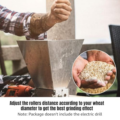 MRbrew Metal Base Malt Crusher, Homebrew Stainless Steel Adjustable 2 Bearing Roller Low Speed Electric Drill Available Brewing Beer Grain Malt Mill Wheat Barley Grinder with Manual Crank Handle | Stainless Steel Grinder Mill with Adjustable 2 Bearing Rol